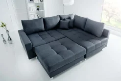 Moderne Wohnlandschaft KENT 220cm anthrazit Ecksofa Federkern inkl. Hocker und Kissen