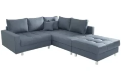 Moderne Wohnlandschaft KENT 220cm anthrazit Ecksofa Federkern inkl. Hocker und Kissen