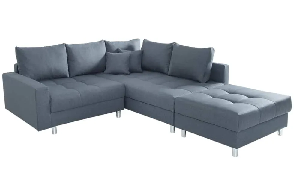 Moderne Wohnlandschaft KENT 220cm anthrazit Ecksofa Federkern inkl. Hocker und Kissen