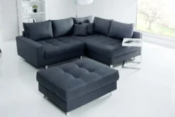Moderne Wohnlandschaft KENT 220cm anthrazit Ecksofa Federkern inkl. Hocker und Kissen