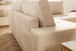 Moderne Wohnlandschaft KENT 220cm champagner beige Vogue Velours Samt Federkern mit Hocker
