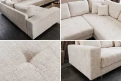 Moderne Wohnlandschaft KENT 220cm champagner beige Strickstoff Ecksofa inkl. Hocker