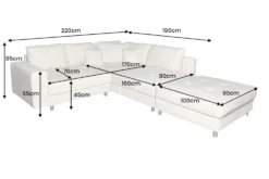 Moderne Wohnlandschaft KENT 220cm champagner beige Strickstoff Ecksofa inkl. Hocker
