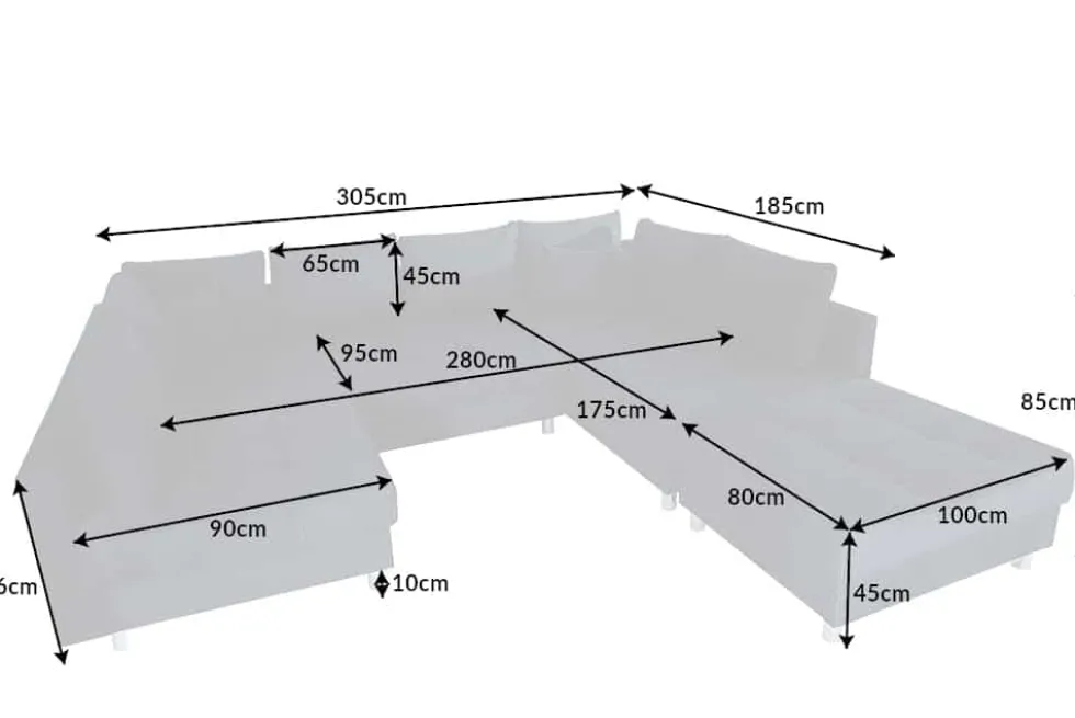 Moderne XXL Wohnlandschaft KENT 305cm anthrazit Federkern Bigsofa inkl. Hocker
