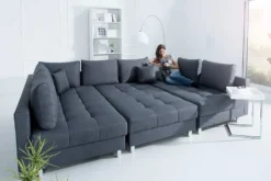 Moderne XXL Wohnlandschaft KENT 305cm anthrazit Federkern Bigsofa inkl. Hocker