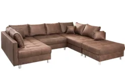 Moderne XXL Wohnlandschaft KENT 305cm antik braun Federkern Bigsofa inkl. Hocker