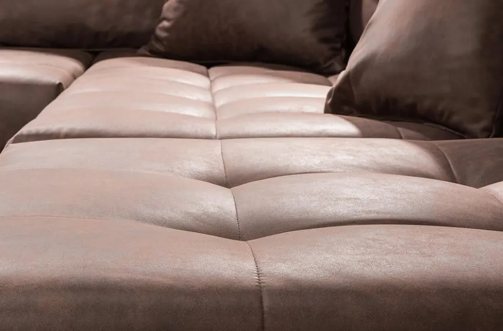 Moderne XXL Wohnlandschaft KENT 305cm antik braun Federkern Bigsofa inkl. Hocker