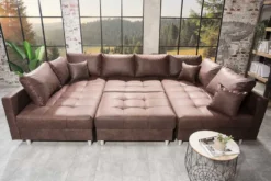 Moderne XXL Wohnlandschaft KENT 305cm antik braun Federkern Bigsofa inkl. Hocker