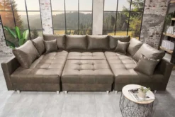 Moderne XXL Wohnlandschaft KENT 305cm taupe Federkern Bigsofa inkl. Hocker