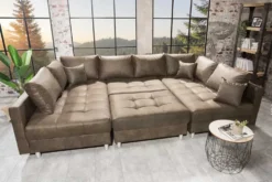 Moderne XXL Wohnlandschaft KENT 305cm taupe Federkern Bigsofa inkl. Hocker
