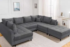 Moderne XXL Wohnlandschaft KENT 305cm anthrazit Cord Bigsofa inkl. Hocker Federkern