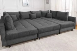 Moderne XXL Wohnlandschaft KENT 305cm anthrazit Cord Bigsofa inkl. Hocker Federkern