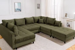 Moderne XXL Wohnlandschaft KENT 305cm grün Cord Bigsofa inkl. Hocker Federkern