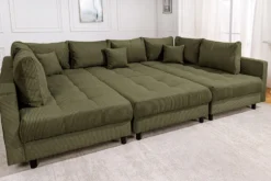 Moderne XXL Wohnlandschaft KENT 305cm grün Cord Bigsofa inkl. Hocker Federkern