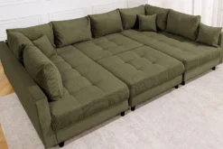 Moderne XXL Wohnlandschaft KENT 305cm grün Cord Bigsofa inkl. Hocker Federkern