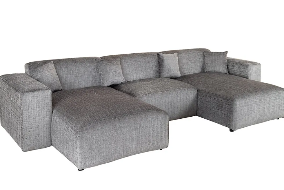 Moderne XXL Wohnlandschaft SIGNATUR 370cm grau Chenille Cremona U-Form Sofa inkl. Kissen