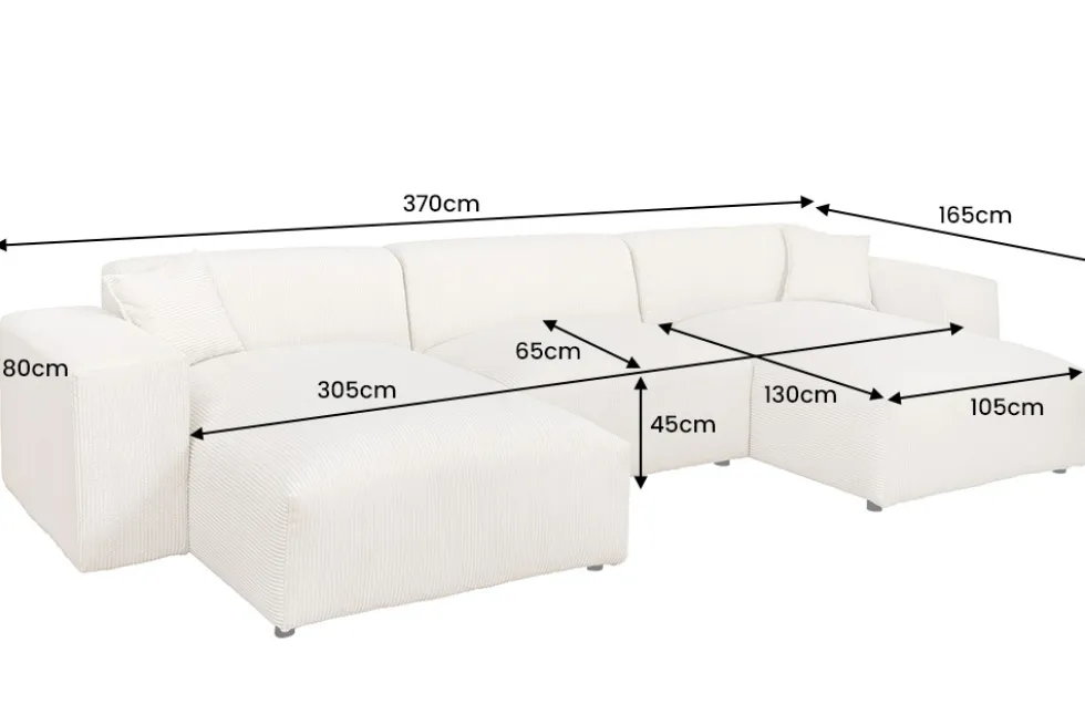 Moderne XXL Wohnlandschaft SIGNATUR 370cm grau Chenille Cremona U-Form Sofa inkl. Kissen