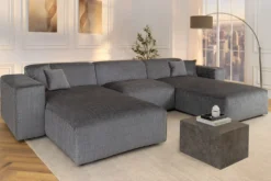 Moderne XXL Wohnlandschaft SIGNATUR 370cm grau Chenille Cremona U-Form Sofa inkl. Kissen