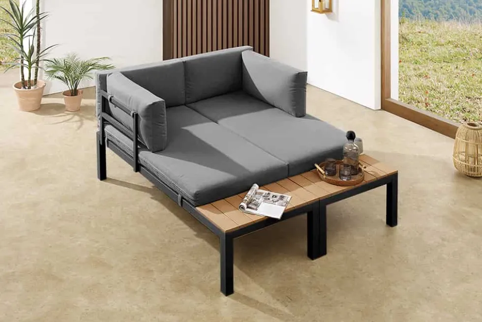 Modulare Garten Sitzgruppe ORLANDO LOUNGE 240cm anthrazit Aluminium wetterfest inkl. Kissen