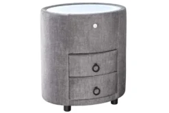 Nachttisch SIGNUM 55cm oval grau Vogue Seiden Samtstoff inkl. Beleuchtung Schubladen