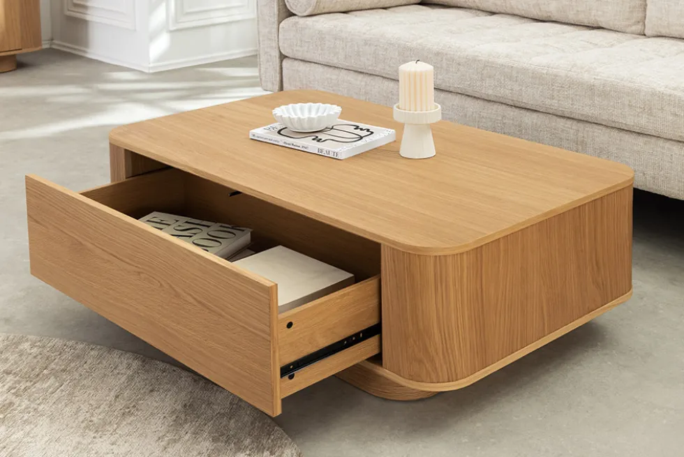 Nordischer Couchtisch VALHALLA WOOD 100cm natur Eichenholz mit Schublade