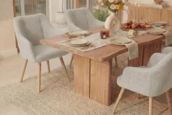 Nordischer Stuhl SCANDINAVIA MEISTERSTÜCK beige natur Strukturstoff Massivholzbeine
