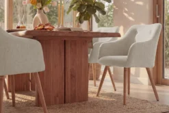 Nordischer Stuhl SCANDINAVIA MEISTERSTÜCK beige natur Strukturstoff Massivholzbeine