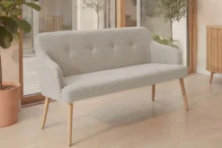 Nordische Sitzbank SCANDINAVIA MEISTERSTÜCK 115cm beige natur Massivholz mit Armlehne