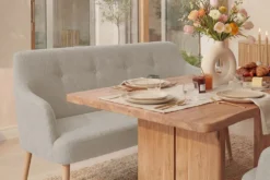 Nordische Sitzbank SCANDINAVIA MEISTERSTÜCK 115cm beige natur Massivholz mit Armlehne