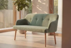 Nordische Sitzbank SCANDINAVIA MEISTERSTÜCK 115cm salbei natur Massivholz mit Armlehne