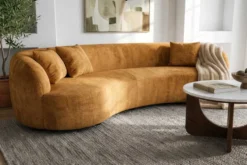 Organisches Sofa ATELIER 230cm senfgelb Samt 3-Sitzer Couch inkl. Kissen