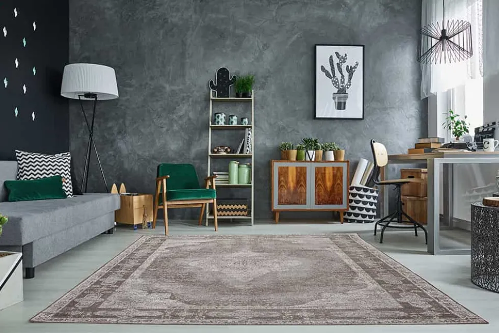 Orientalischer Baumwoll-Teppich PURE UNIQUE 240x160cm hellgrau geometrische Muster