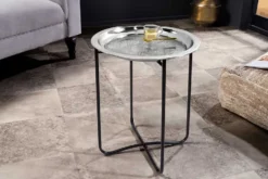 Orientalischer Beistelltisch CASABLANCA 50cm silber schwarz Tablett abnehmbar klappbar