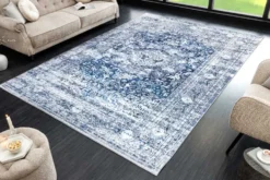 Orientalischer XXL Teppich OLD MARRAKESCH 350x240cm grau blau Flachgewebe