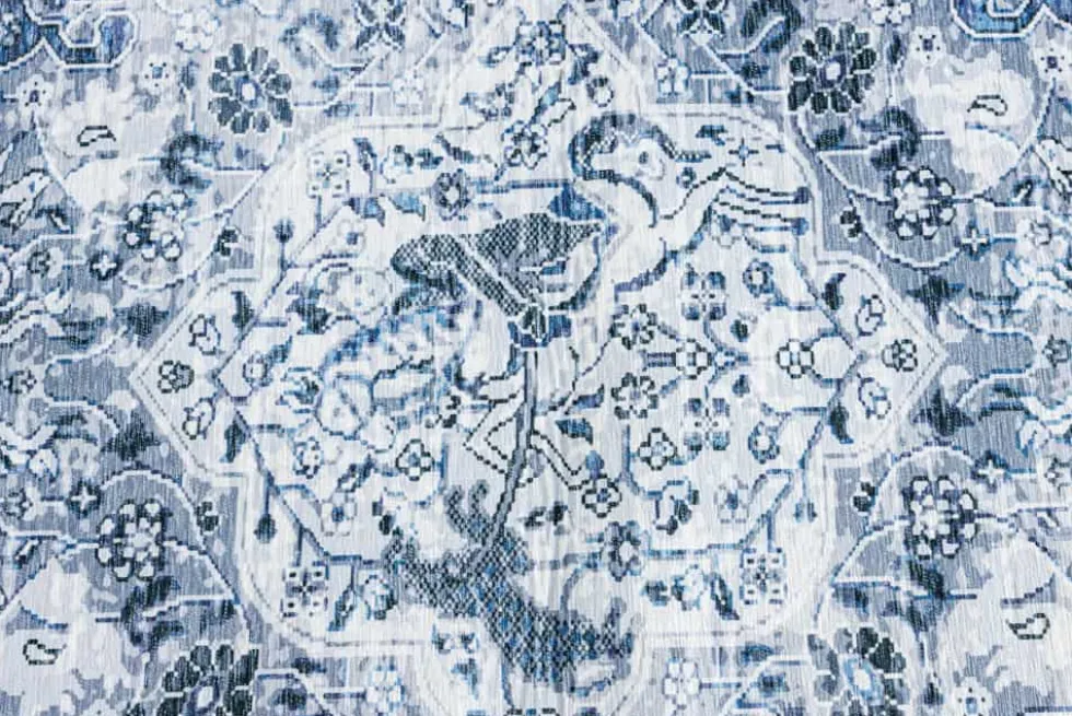 Orientalischer XXL Teppich OLD MARRAKESCH 350x240cm grau blau Flachgewebe