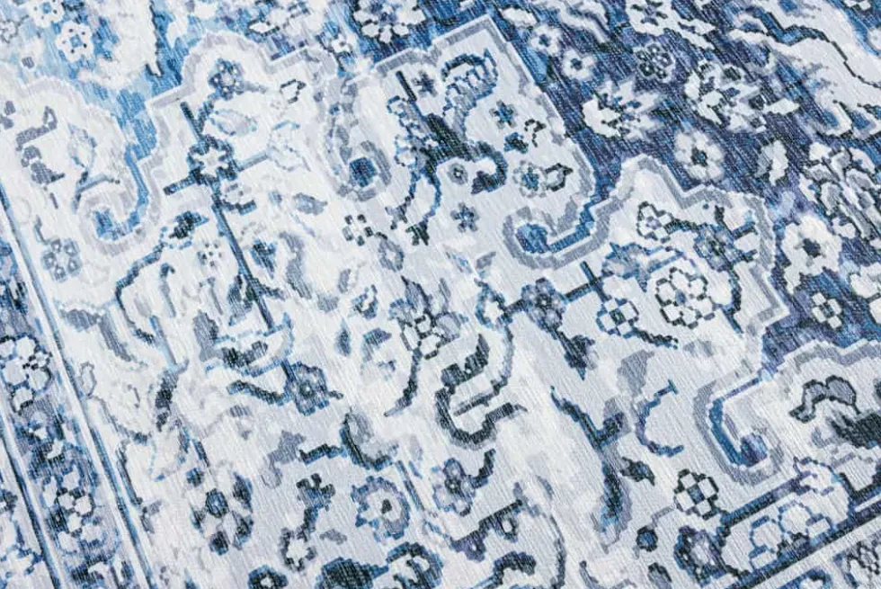 Orientalischer XXL Teppich OLD MARRAKESCH 350x240cm grau blau Flachgewebe