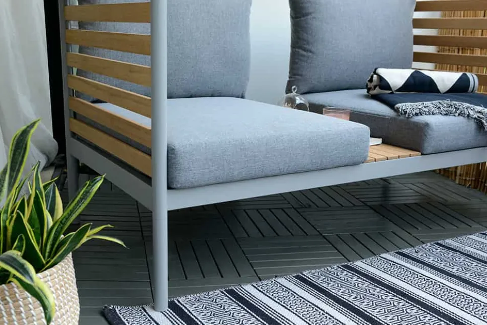 Outdoor Balkonlounge 2-Sitzer COCOONING anthrazit Aluminium Holz mit Hocker wetterfest