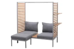 Outdoor Balkonlounge 2-Sitzer COCOONING anthrazit Aluminium Holz mit Hocker wetterfest