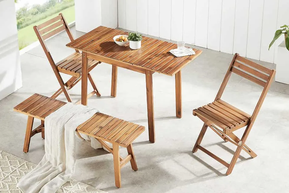 Outdoor Balkontisch BALI 110cm natur honey Akazienholz ausklappbar wetterfest