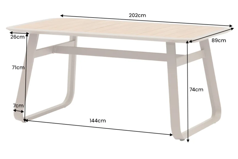 Outdoor Esstisch ORGANIC 200cm natur Kunststoff greige Aluminium Gartentisch wetterfest