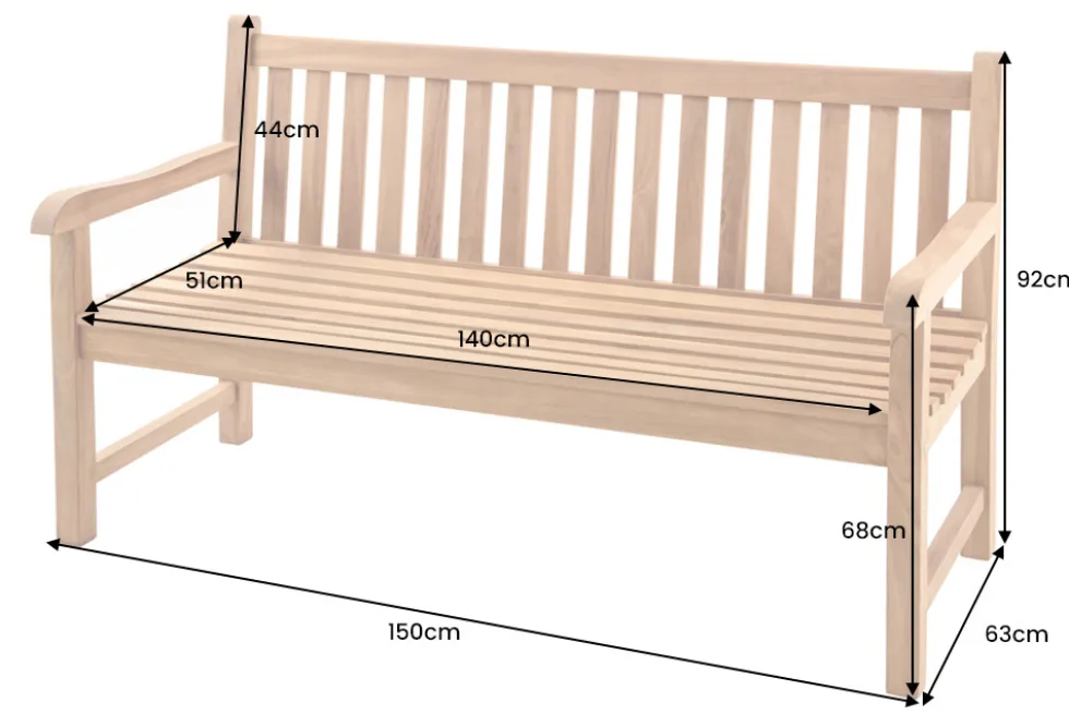 Outdoor Gartenbank EMPIRE TEAK 150cm natur Massivholz
