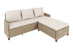 Outdoor Garten-Lounge MONACO 190cm natur Polyrattan Sitzecke inkl. Kissen wetterfest