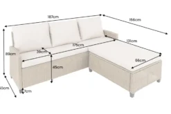 Outdoor Garten-Lounge MONACO 190cm natur Polyrattan Sitzecke inkl. Kissen wetterfest