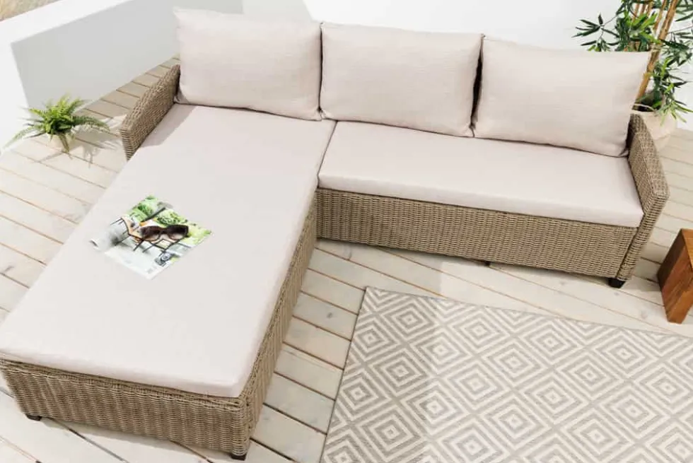 Outdoor Garten-Lounge MONACO 190cm natur Polyrattan Sitzecke inkl. Kissen wetterfest