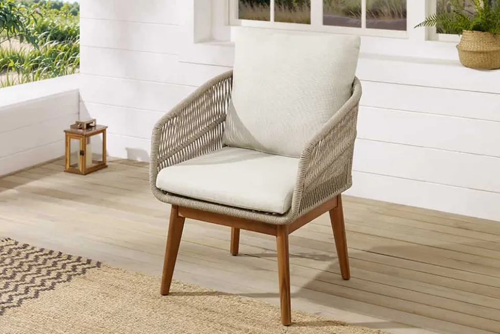 Outdoor Gartenlounge ROPE natur taupe Akazie 2er-Sitzgruppe inkl. Tisch und Kissen