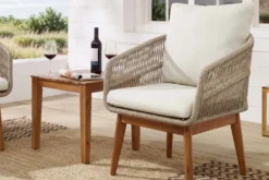Outdoor Gartenlounge ROPE natur taupe Akazie 2er-Sitzgruppe inkl. Tisch und Kissen