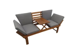 Outdoor Garten Sitzbank MODULAR 200cm natur grau Akazie mit Tisch inkl. Kissen klappbar