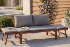 Outdoor Garten Sitzbank MODULAR 200cm natur grau Akazie inkl. Kissen klappbar