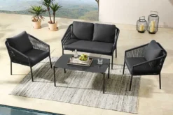 Outdoor Garten-Sitzgruppe AIRE ROPE anthrazit wetterfest inkl. Tisch und Kissen