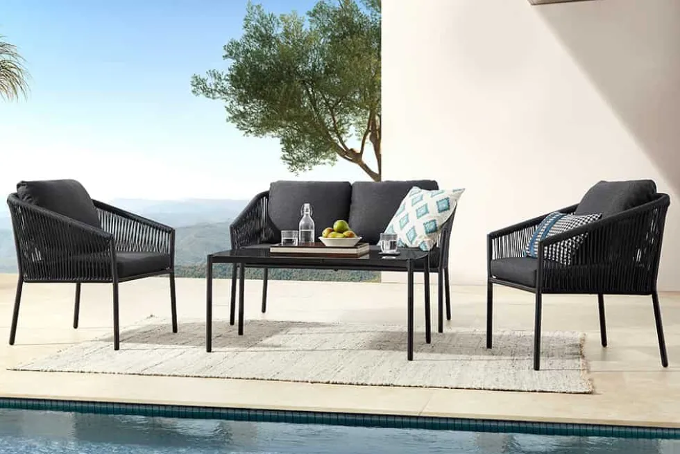 Outdoor Garten-Sitzgruppe AIRE ROPE anthrazit wetterfest inkl. Tisch und Kissen
